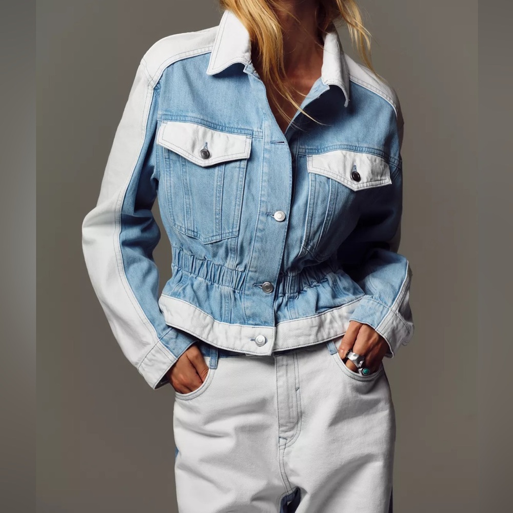 Zara Two-Tone Denim Jacket - Blue and White